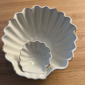 Large Double Shell Porcelain Serve Dish  Label Shrimp Cocktail Chips Dip